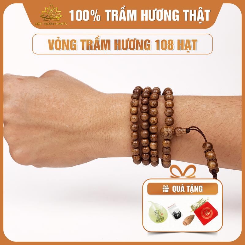   MTH  Vòng Tay Trầm Hương Chuỗi Tràng 108 Hạt Mộc Trầm Hương - Vòng Trầm Tốc Việt Đủ Size Nam Nữ Phụ Kiện Túi Gấm Lá Bồ Đề Nụ Trầm Dây Xâu - Đeo Tay 