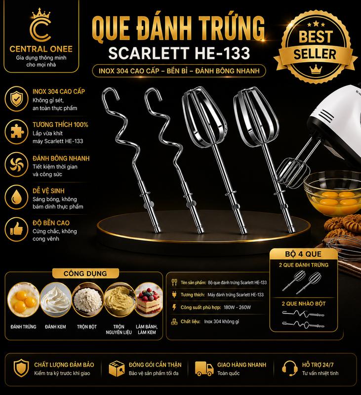 Phụ Kiện Máy Đánh Trứng HE-133, Bộ Que Đánh Trứng, Đánh Bột Thay Thế Bằng Thép…