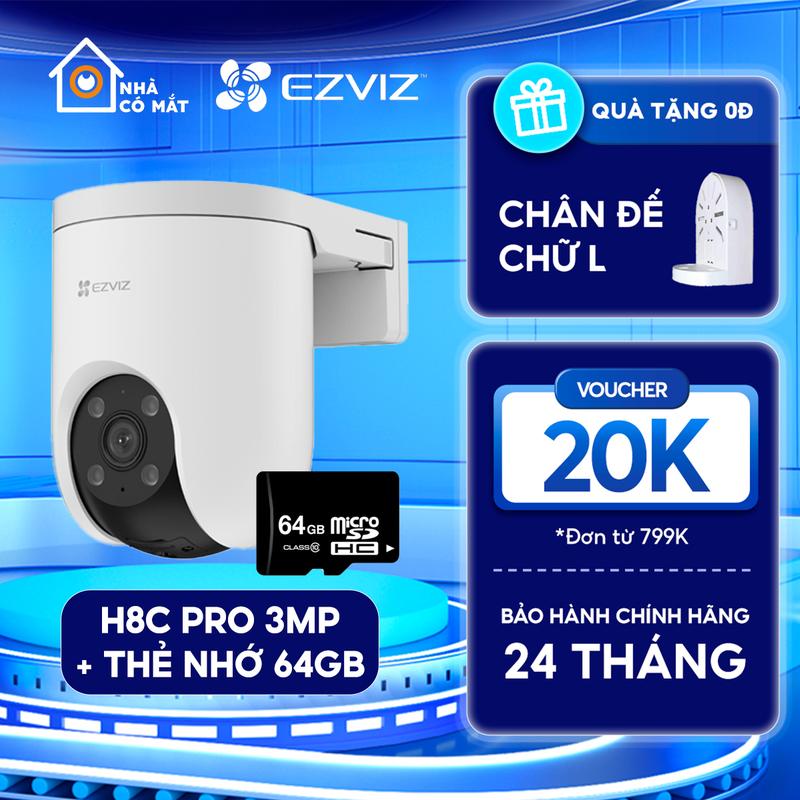 {ComBo} Camera Ezviz H8C PRO 3MP + Thẻ nhớ 64G có màu ban đêm, đàm thoại 2 chiều, theo dõi chuỷen động, chống mưa nước