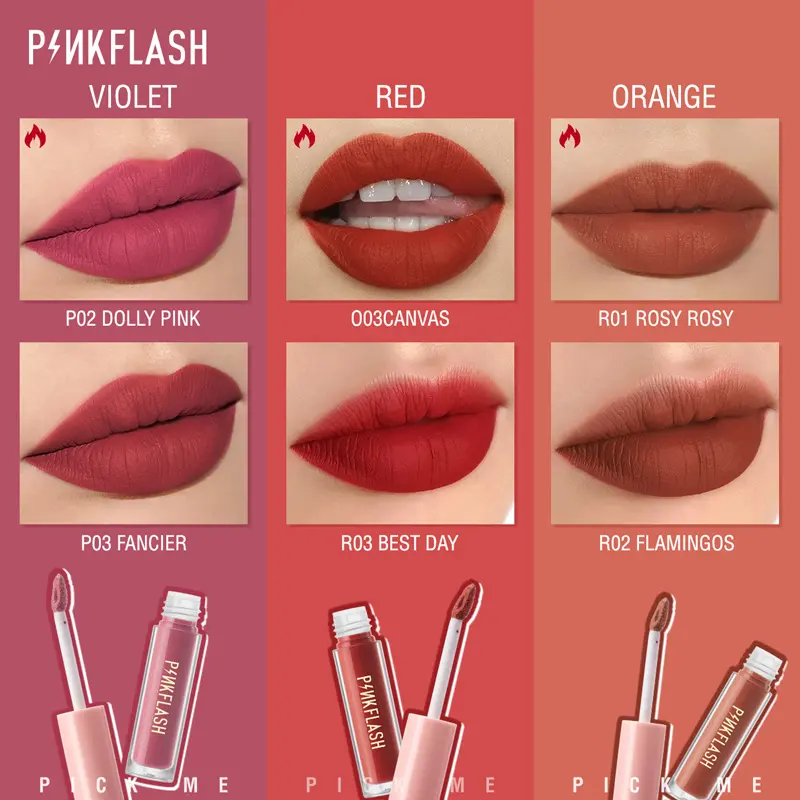 [Official] PINKFLASH OhMyKiss 3pcs Soft Matte Finish VE Moisturising Long-lasting Waterproof Non-sticky Liquid Lipstick Makeup Set liptint set lasting  gloss 6