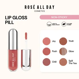 Rosé All Day Lip Gloss Pill - Lip Gloss Berry Brown Mauve Peach Non-Sticky Lightweight Long-Lasting Halal BPOM Certified dengan UV Filter Ester Oil & Vitamin E