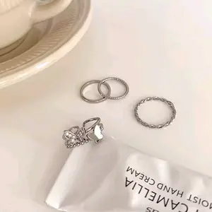 cincin butterfly 4 in 1 ring fashion kupu-kupu wanita unisex silver