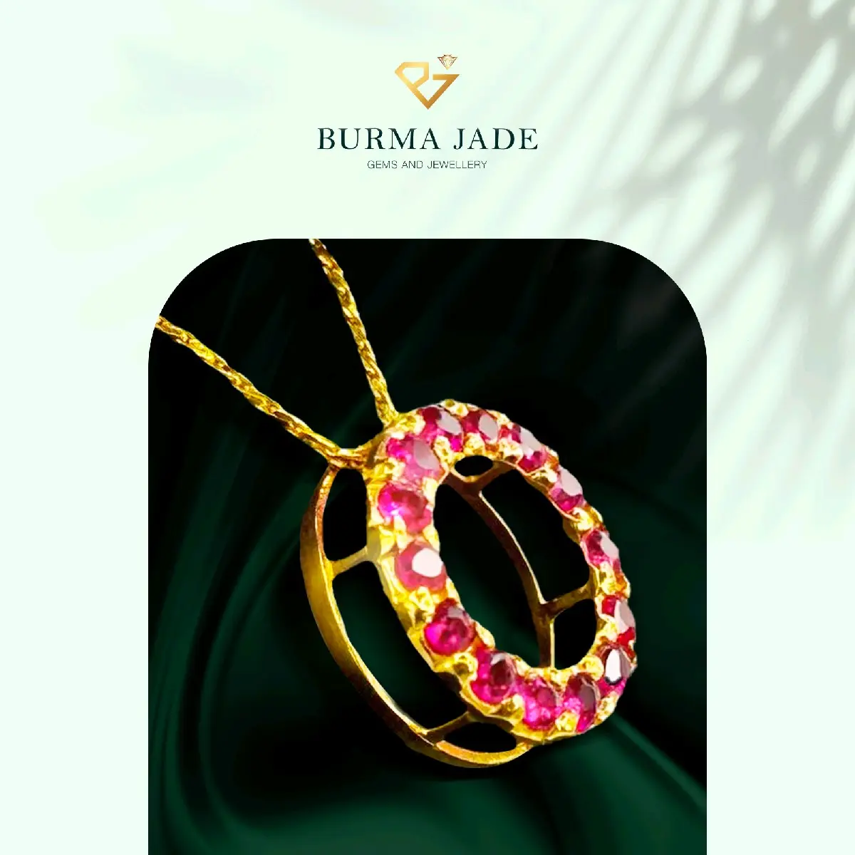 Gold Pendant with Natural Rubies (From Burma Jade)