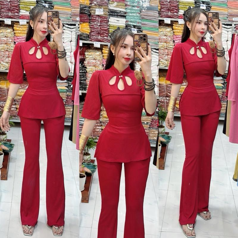 Mã C251 Sét Cổ Tiều Tay Xoè Form Suôn Xẻ Tà Quần Dài Loe (Quần dài 99/100) 4