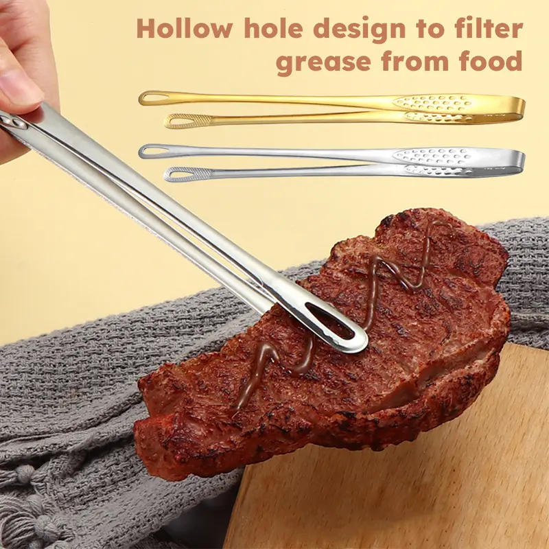 Tongs Makanan Pegangan Panjang Baja Stainless 12 Inch BBQ Dapur Tongs Non-slip Portable Picnic Tongs Salad Steak Tongs 6