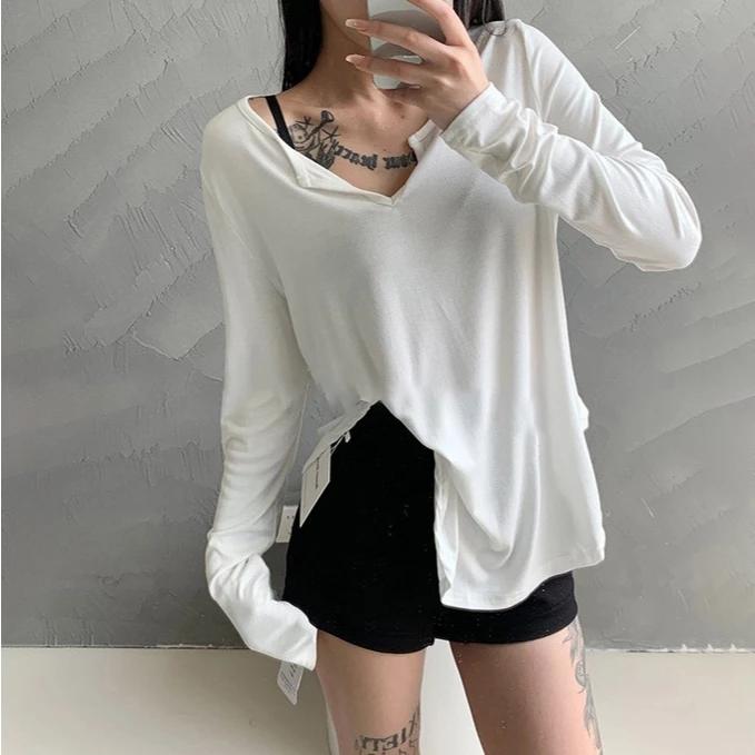 Product Introduction of [Premium] Kaos Kerah V Lengan Panjang Longgar Wanita 9