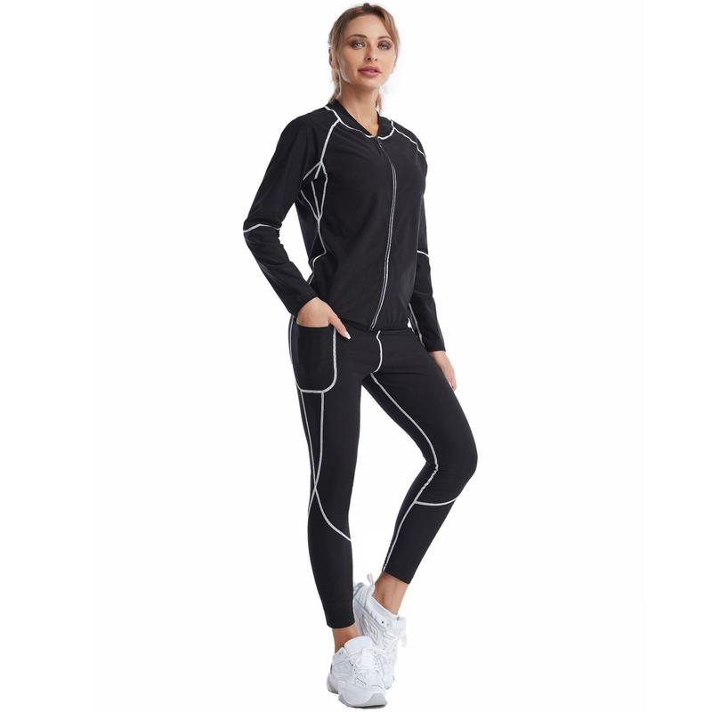 Product Introduction of Sauna Suit Set Sweat Suit for women Long Sleeve Zipper Shirt and Leggings for Comfort and Performance Workout Top Slimming Sauna Shirt Weight Loss Compression fast sweating track suit Gym Weightlifting Running Fitness Cycling Yoga Pilate 12