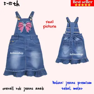 RKPD/wearpack/overall/jumsuit/rok kodok pendek jeans anak perempuan/fashion jeans/baju anak jeans 3-9th/kelmoshop jeans