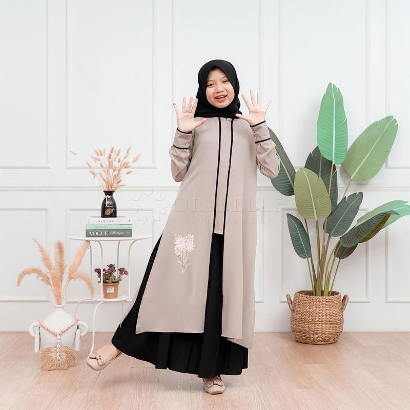 Athaya Tunik set Gamis Anak Tanggung Perempuan Usia 9-15 tahun Baju Kondangan Anak Terbaru 2024 Mewah Pakaian Muslim Anak Perempuan Kekinian Plus Hijab 3