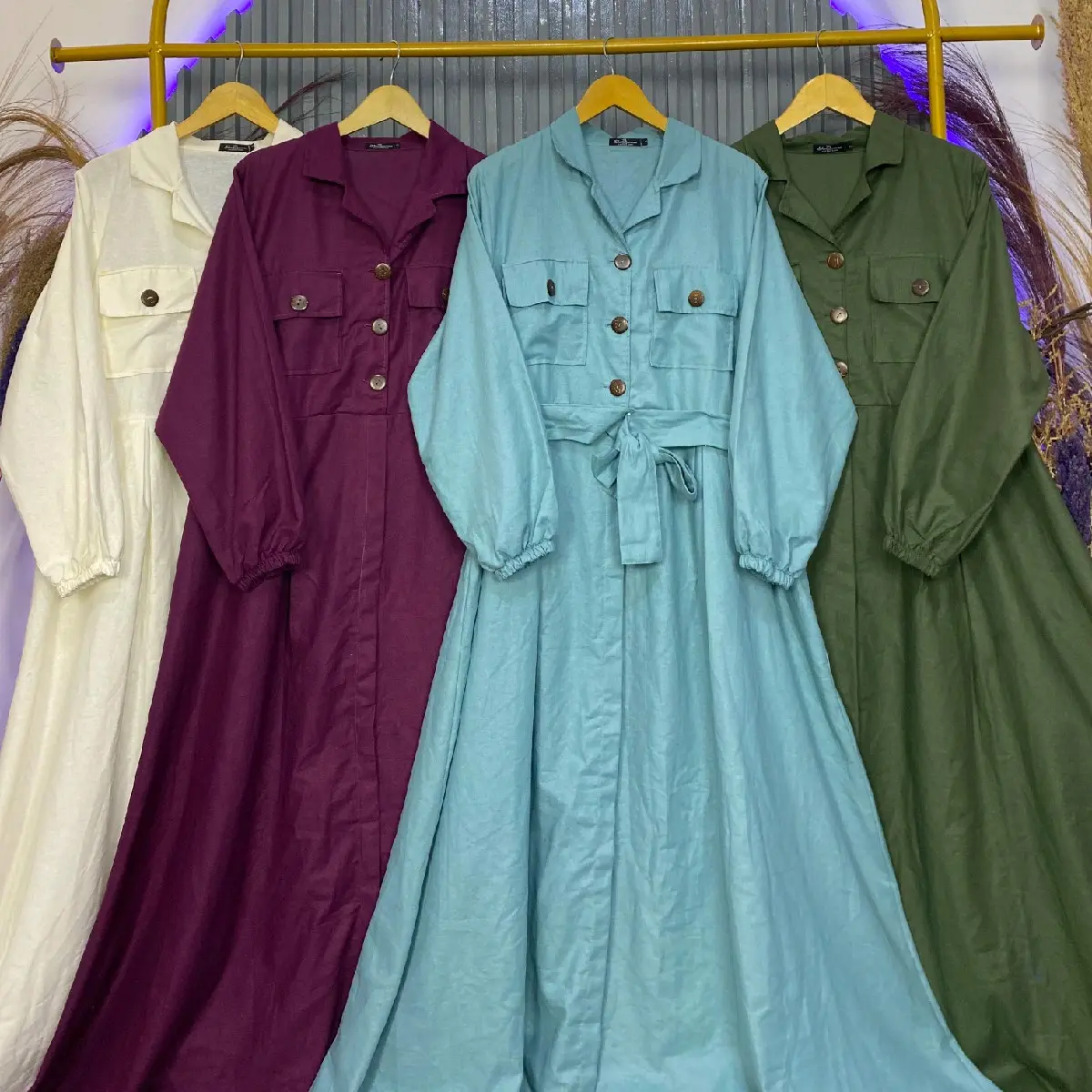 Dress Linen Rami Kancing By Shaqueena Collection