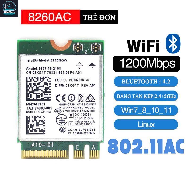 Intel Thẻ Card WIFI 5 INTEL AC 8260 Tốc Độ 1200Mbps Bluetooth 4.2 2.4/5GHz Cho…