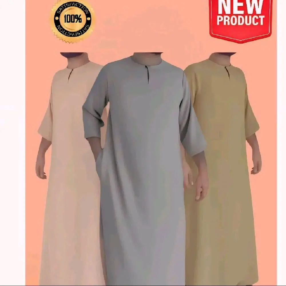 MEN JUBAH LELAKI 2 SIDE POCKET ROUND NECK ONE BUTTON 3/4 SLEEVE Pocket Men