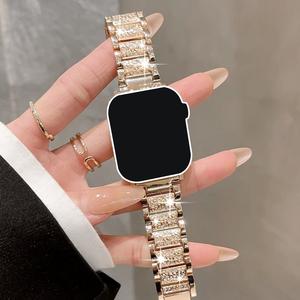 Apple Watch Series 11/10/9/8/7/SE/6/5/4・Ultra対応 レディースラインストーンウォッチバンド メタルストラップ 高級感 40mm～49mm対応