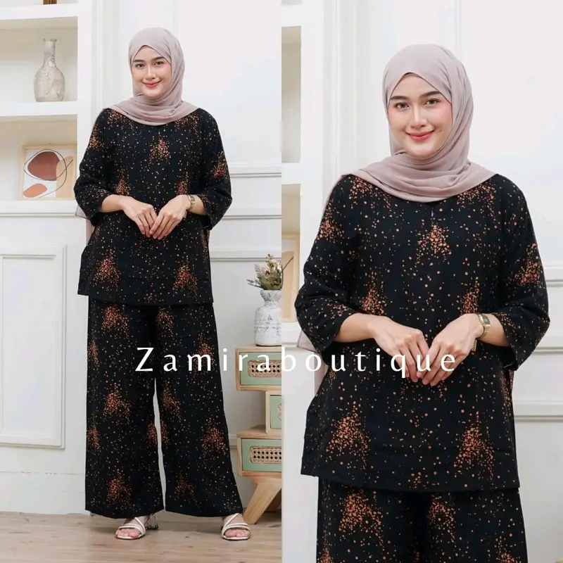One Set Rania Rayon Busui Atasan Celana Panjang Batik Adem Nyaman Baju Kulot daily warna random 0