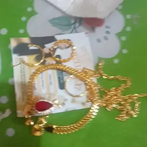 SATU SET PERHIASAN WANITA DEWASA MERAH DELIMA ANTI KARAT ANTI LUNTUR EMAS MUDA Jade