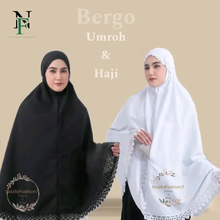 Bergo Umroh Dan Haji Bersaku Renda ziper Katun Premium 0