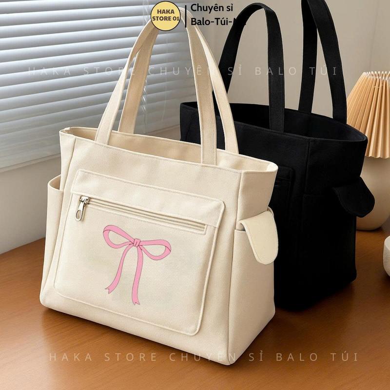 Túi tote vải canvas đựng đồ đi học cỡ lớn đựng vừa laptop phong cách ulzzang Bag Chữ Nhật Nữ Hình Chữ Nhật Đeo Vai