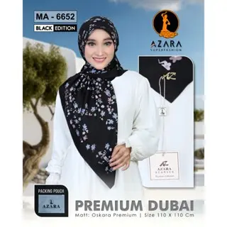 Hijab Segiempat Motif Azara Oskara Dubai Premium Black Edition - Beli 5 Pcs Free Hijab / Ciput -  Logo Metal Laser Cut - Voal Motif Eksklusif 2