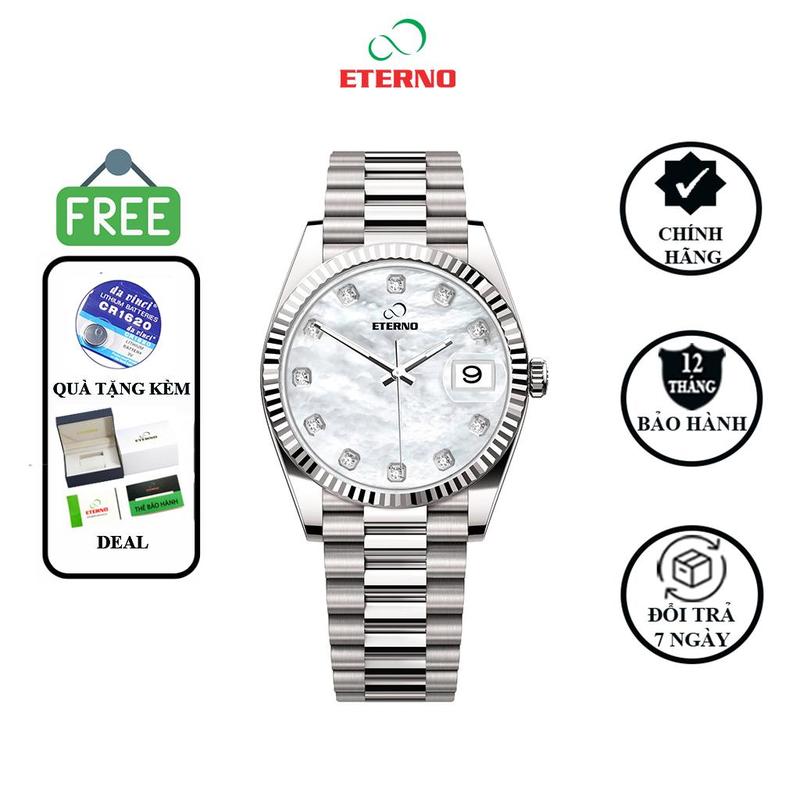 Đồng Hồ Nam ETERNO E24-0039 Sang Trọng, Múi Giờ Đính Đá Cao Cấp, Dạ Quang