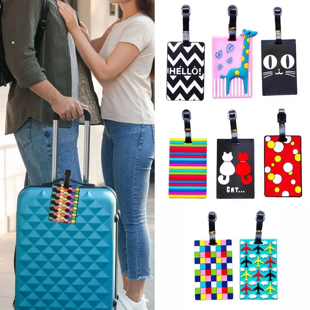 Fashion Multicolor Travel Luggage Tags Rectangle PVC Suitcase Labels Belt Soft Silicone Baggage Labels