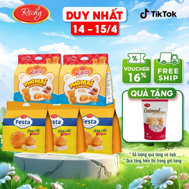 [DUY NHẤT 14.4 - 15.4 Tặng 1 yến mạch] Combo 5 túi Bánh Mì Tươi Hoa Cúc & Karo Gấu Chà Bông Nhân Phô Mai - Snack, Ăn Vặt Food