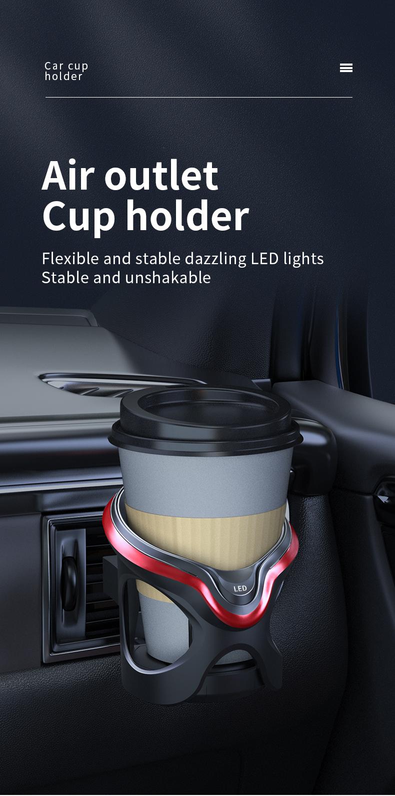 Product Introduction of Pemegang Cawan Kereta, dengan Cahaya Ambien (LED), Pemegang Cawan Saluran Udara, Stabil, Mudah Dipasang, Model Baharu, dengan Lampu LED 0