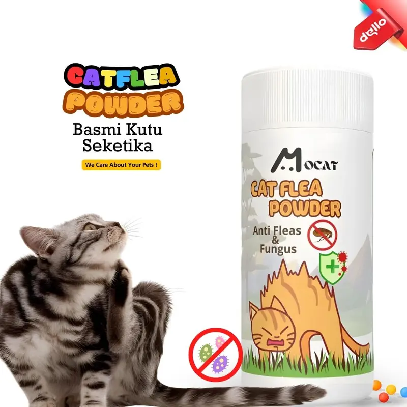 Bedak Kucing Mocat Powder Anti Kutu Kitten Kelinci Wangi Ampuh Hilangkan Gatal Akibat Lice Jamur Tungau DELLO FOR CAT 0
