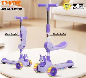 Skuter Anak Exotic HB219 Scooter Kuromi 2in1 Mode Duduk n Berdiri Roda Lampu n Musik