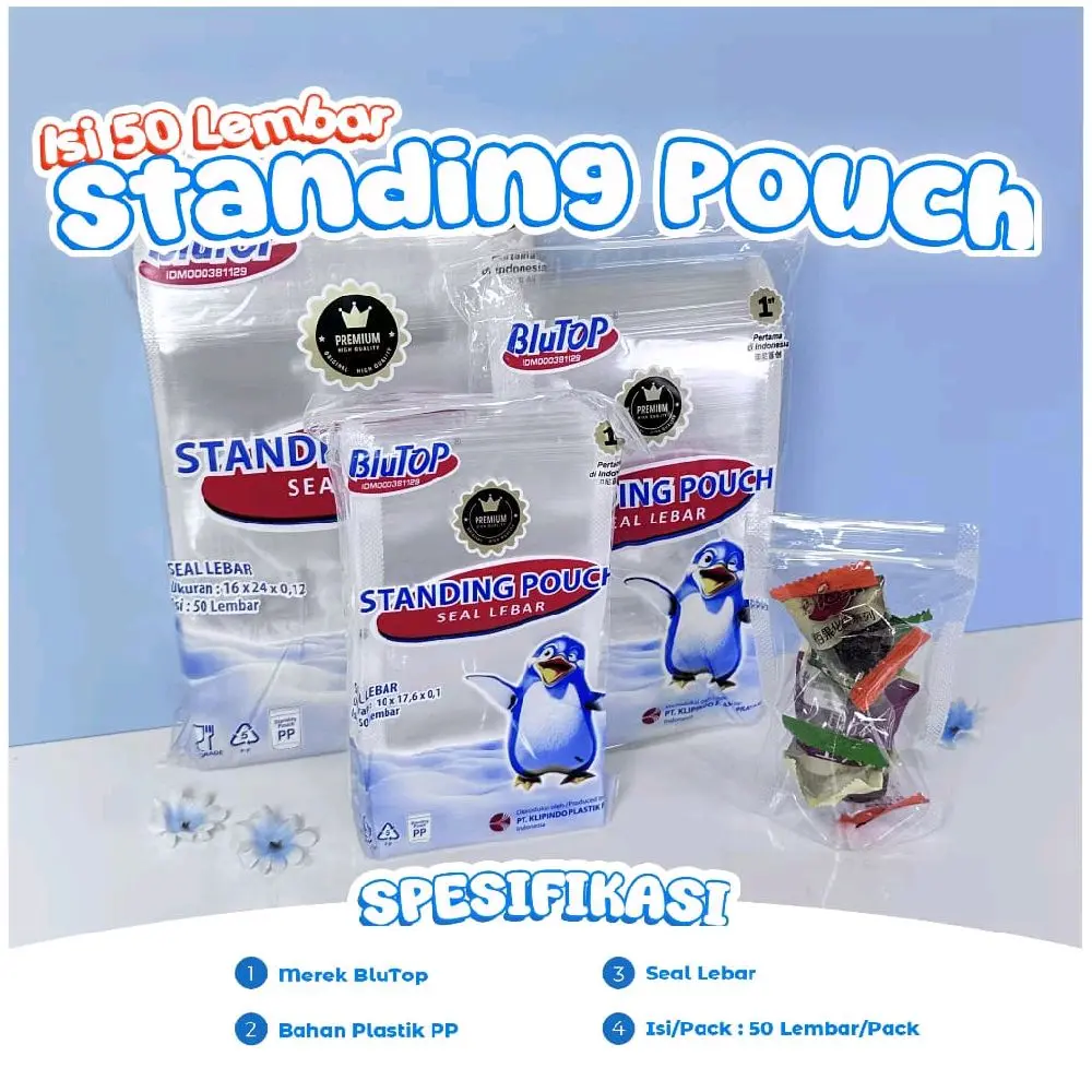 Isi 50pcs Plastik Standing Pouch/Plastik Kemasan Snack/Plastik Klip Berdiri Double Seal Murah Pouch Snack Penyimpanan
