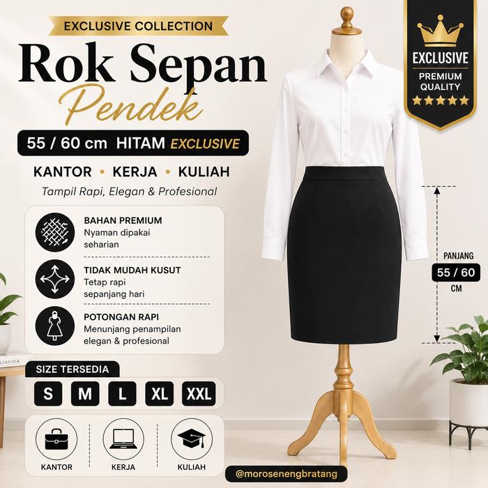 Gambar Rok Sepan pendek 55 / 60 cm hitam kantor kerja kuliah size S M L XL XXL dari Moro seneng bratang Kota Surabaya Tokopedia