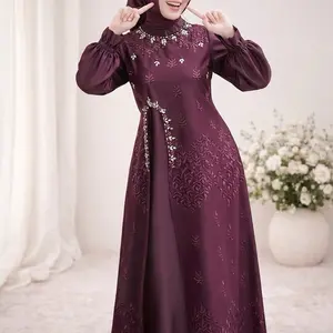 Marsya Gamis Tile Brukat Mix Payet Mutiara Dress Wanita Pesta Kondangan Elegan Gamis Remaja Kekinian