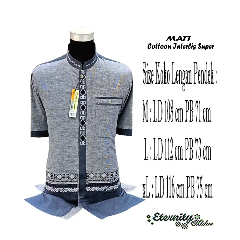 Eternity Moslem Baju Koko Pria Dewasa Bordir Lengan Pendek Muslim Kombinasi  Katun Atasan Motif Baju Koko Baju Koko 2