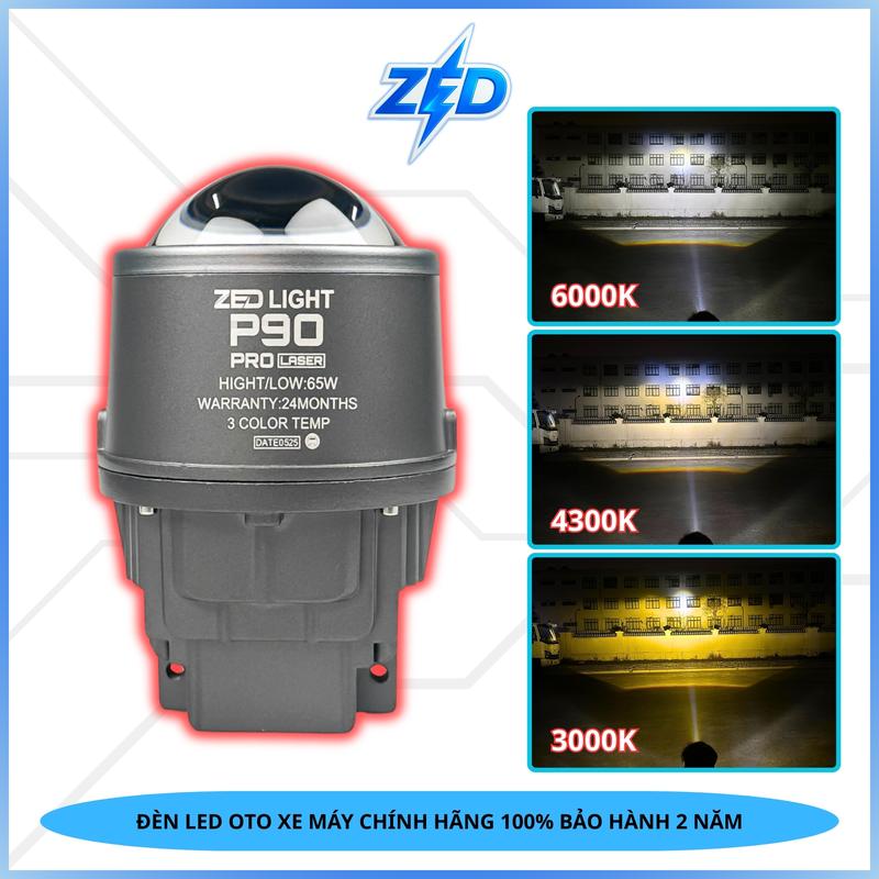 Chuẩn Hãng ZED LIGHT Đèn LED Bi Gầm P90 Pro - 65W 3 Gam Màu Chống Chói Chống Nước Tản Nhiệt Quạt Gió Trợ Pha Tâm Laser Chiếu Cực Xa Trên 200m Lắp Oto Xe Máy 12V DC - Bảo Hành 2 Năm