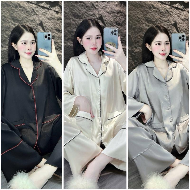  Bộ Pijama Lụa Latin- 43-65kg Trơn Tay Lỡ Điệu Chạy Viền Lé Bảng Màu Basic Nhẹ Nhàng,Quần Suông Có Túi 40-58kg ,Nữ Women 