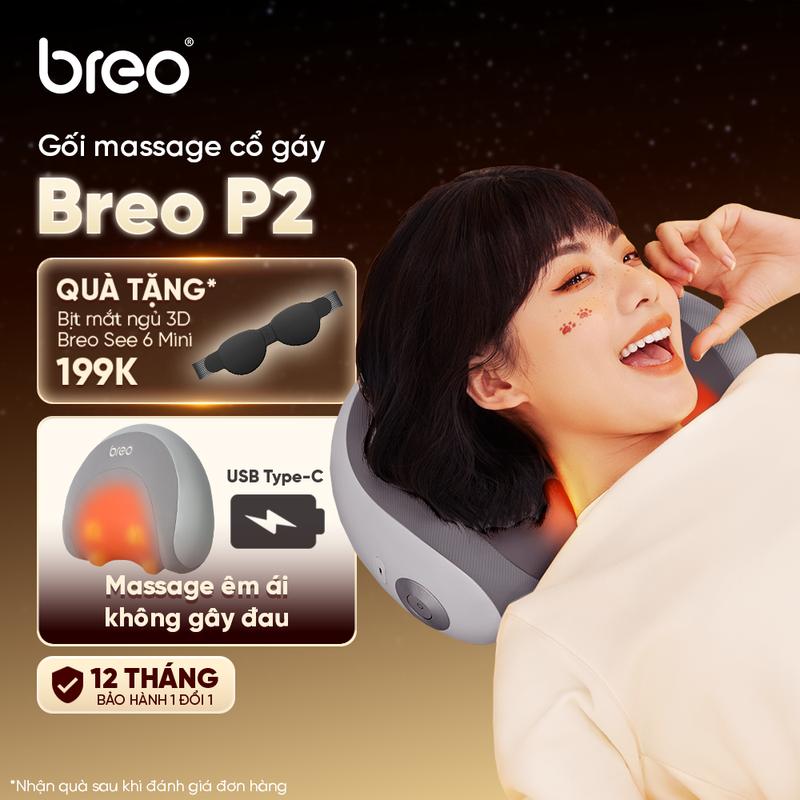 Gối Massage Cổ Vai Gáy Cao Cấp BREO P2 - Xoa Bóp Êm Ái Không Gây Đau - Vỏ Bọc Tháo Rời Dễ Vệ Sinh