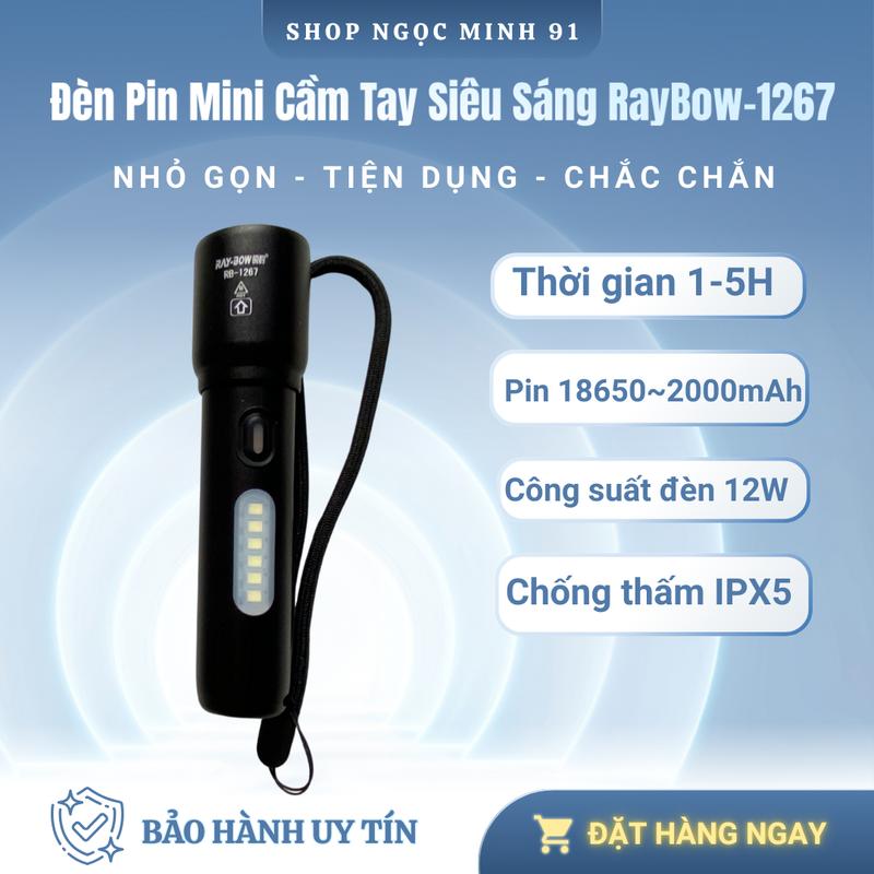 đèn pin mini cầm tay siêu sáng RayBow -1267 có nam châm, dây đeo, chống nước, sáng thu gom - thời gian sáng 1-5 tiếng flashlight