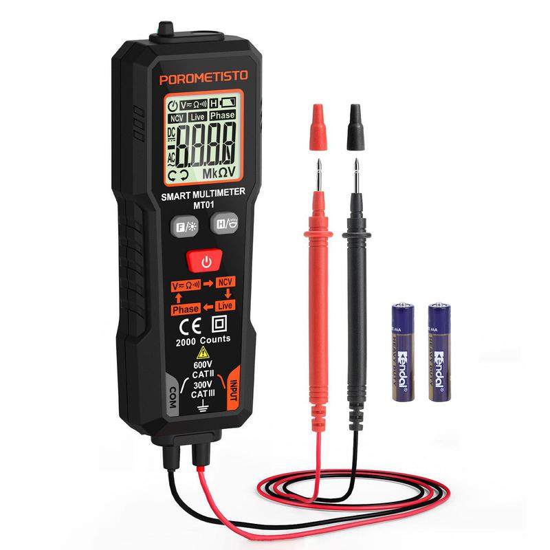 Đồng Hồ Vạn Năng Kỹ Thuật Số POROMETISTO MT01 Multimeter Thông Minh Đo Điện Áp AC DC 2000 Số Đếm Kiểm Tra Tính Liên Tục Kiểm Tra Tự Động Thích hợp cho thợ điện sửa chữa Bao Gồm Pin