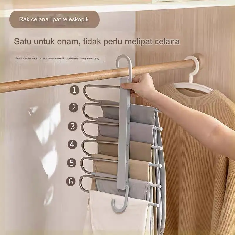 Rak celana lipat, gantungan penyimpanan celana anti selip