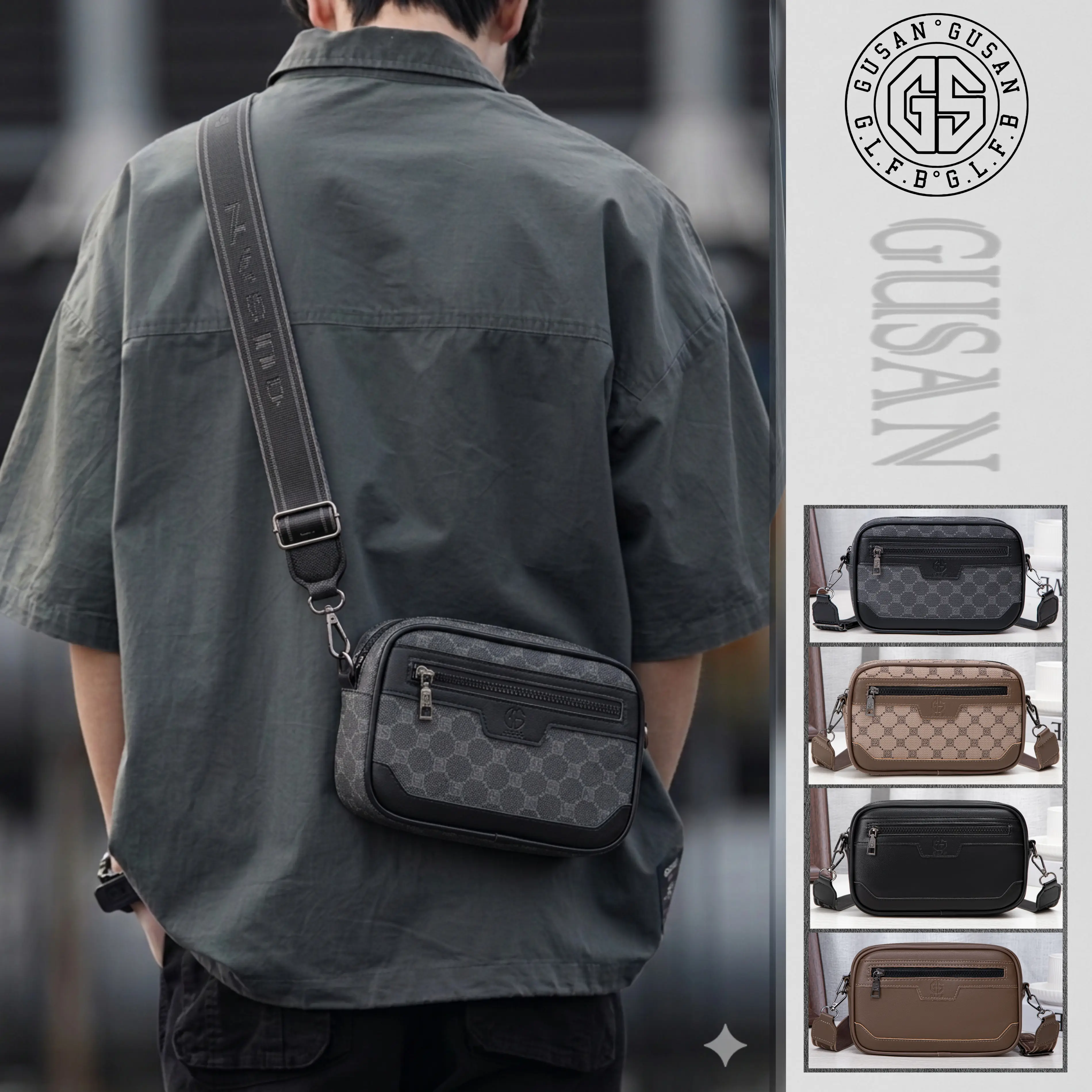 Túi Đeo Chéo GUSAN GS.613.03XAM, Túi Đeo Vai Chất Liệu Da PU Họa Tiết Cao Cấp Bag Nam Kích Thước 22x14x6cm Sang Trọng & Thời Trang