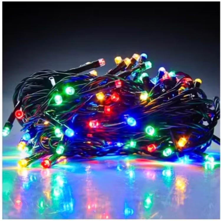 Lampu Hias/Lampu Natal LED Multicolor 100 LED dengan Kabel Hitam Ideal untuk Dekorasi Natal dan Tahun Baru