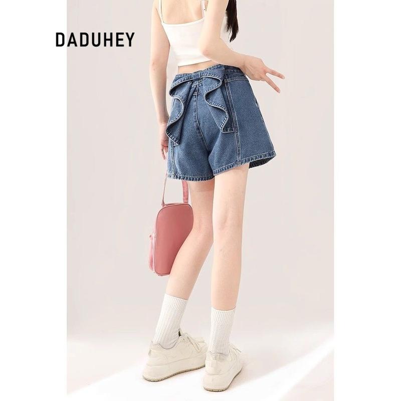 Product Introduction of DaDuHey Bow tie denim shorts female trend new high waist loose thin wide leg shorts 2