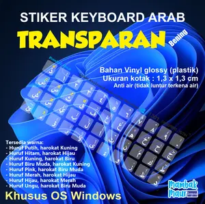 STIKER KEYBOARD ARAB TRANSPARAN BENING UNTUK LAPTOP DAN KOMPUTER OS WINDOWS Hitam Merah