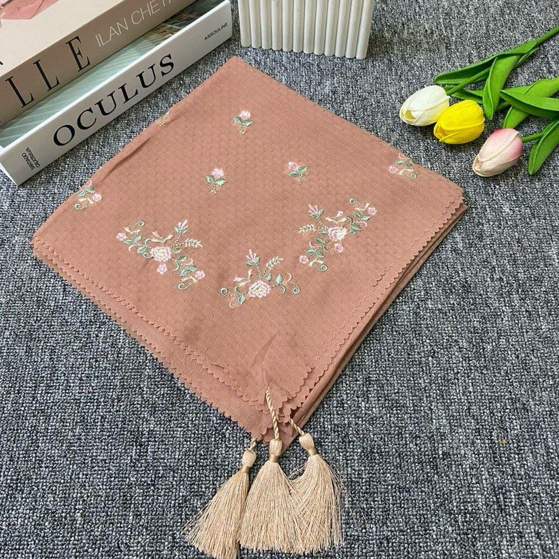 Hijab Segi Empat Potton Star Tassel Bordir Bunga Sakura Kerudung Wanita Muslim Katun Nyaman Square 1