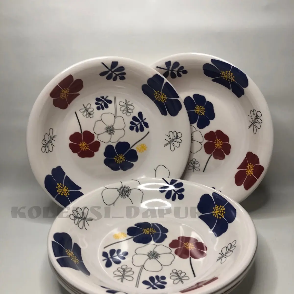 Piring Melamin Motif ( 1 Lusin) * Model Cekung, Piring Melamine Cekung, Piring Makan Melamin Bulat Motif, Peralatan Makan Serbaguna ( 9inch / 23cm ) Bunga Merah Pink Buah