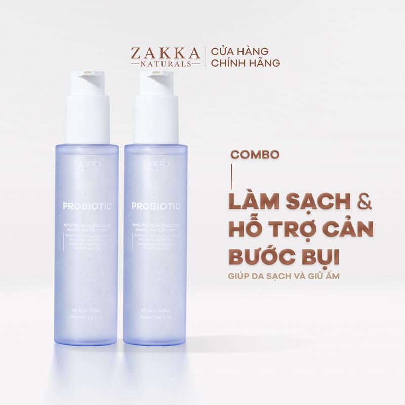 Combo 2 Gel Rửa Mặt Sạch Bụi Mịn Probiotic Anti-Pollution Radiance Amino Gel Zakka Naturals 150ml