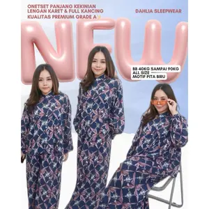 40-90kg LD130 Oneset Panjang Gamis Lengan Panjang Celanan Panjang Rayon Lembut Awet (UJUNG LENGAN KARET + CELANA KULOT JUMBO)