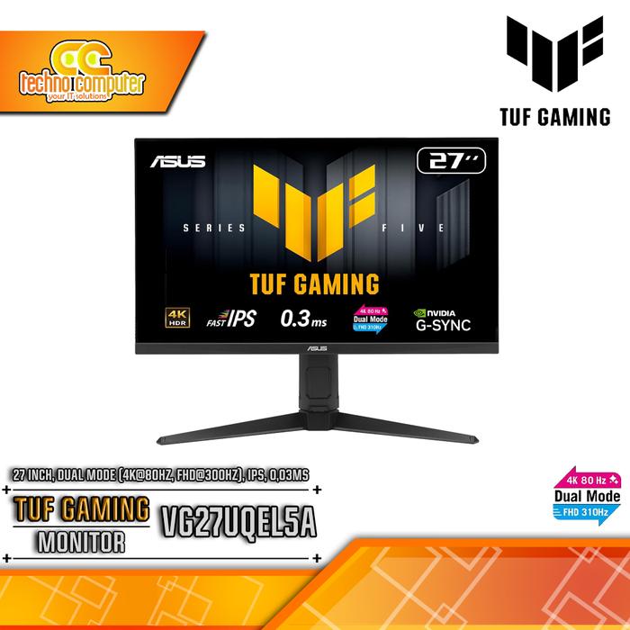 Gambar MONITOR ASUS TUF GAMING VG27UQEL5A Gaming Monitor - 27 inch, Dual Mode (4K@80Hz, FHD@300Hz), IPS, 0,03ms dari Techno Computer Bali Kota Denpasar Tokopedia