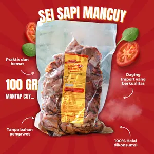 Sei Sapi Mancuy Frozen 100 Gram - Daging Sapi Asap Frozen Sambal Luat Dan Sambal Rica
