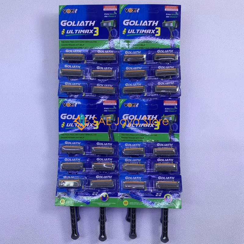 (12 PCS) ALAT PISAU CUKUR JENGGOT KUMIS BIRU 3 MATA PISAU MEREK VOXY GOLIATH ULTIMAX 3 MATA PISAU 1
