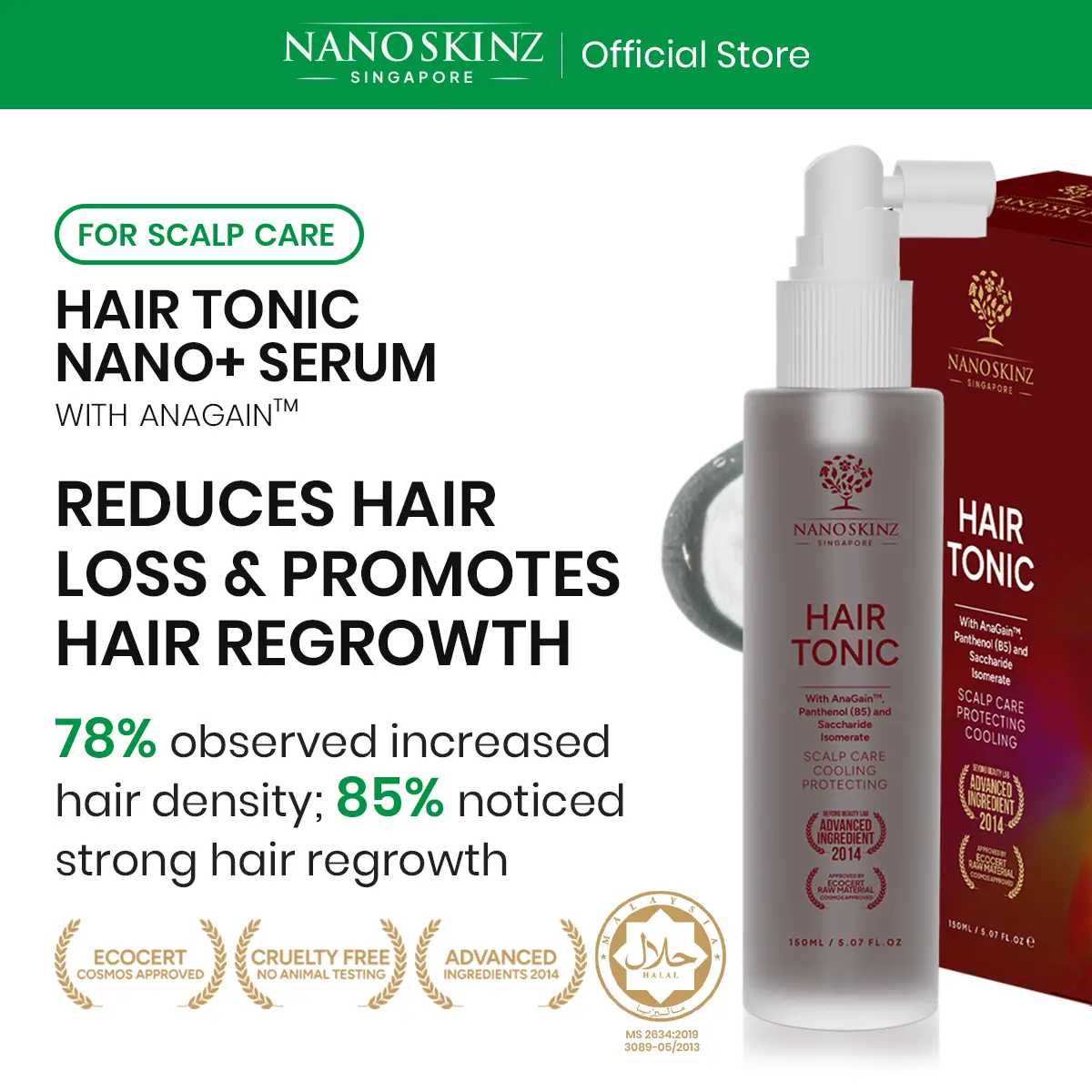 NANOSKINZ Scalp Care Hair Tonic with AnaGain for Enhanced Hair Growth & Hydration Haircare Organic vitamin Daily Comfort Hydrating Moisturizer Hydrate Moisturize
